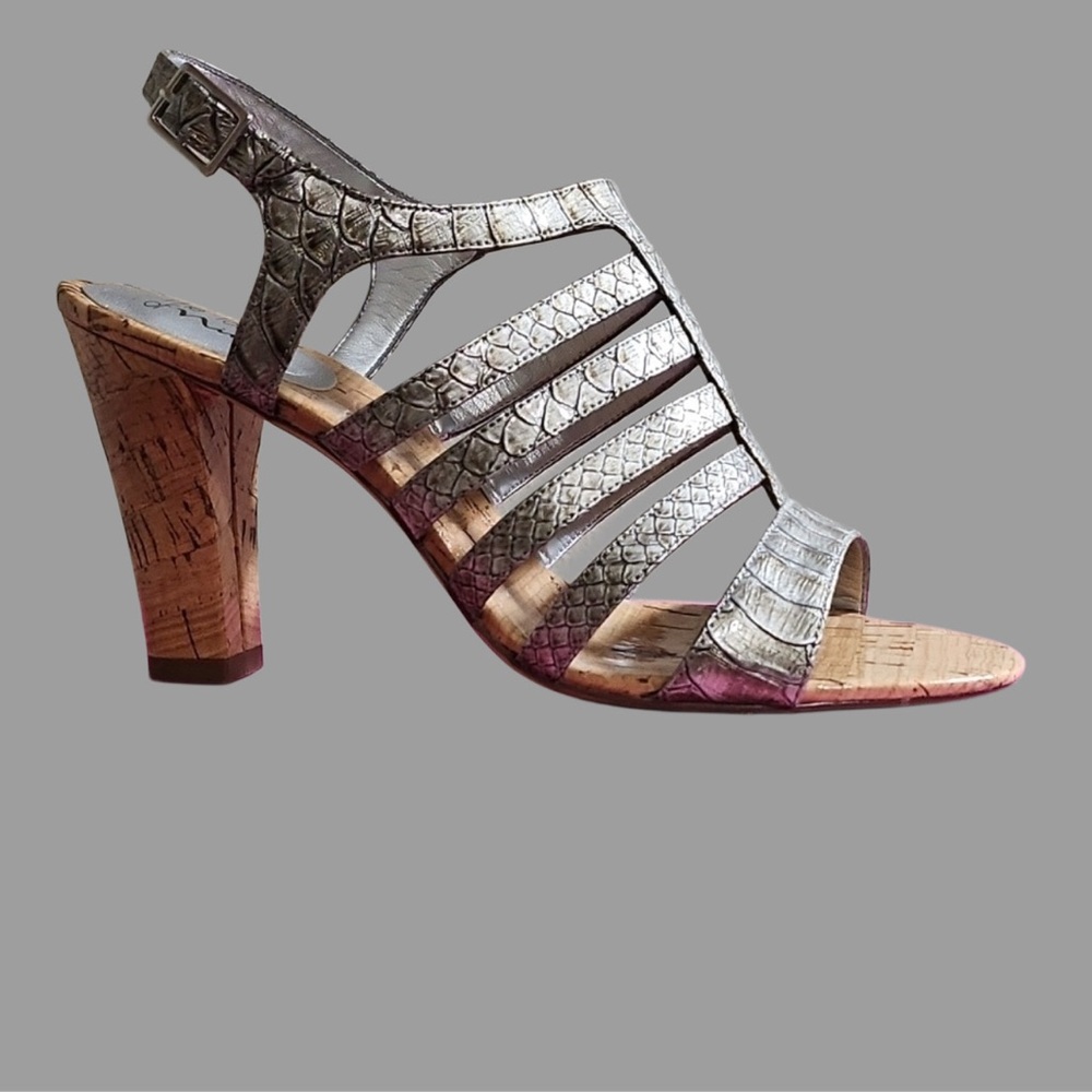 The touch of Nina silver snakeskin shoe with cork heel size 9.5 Y2K vintage - Picture 8 of 8